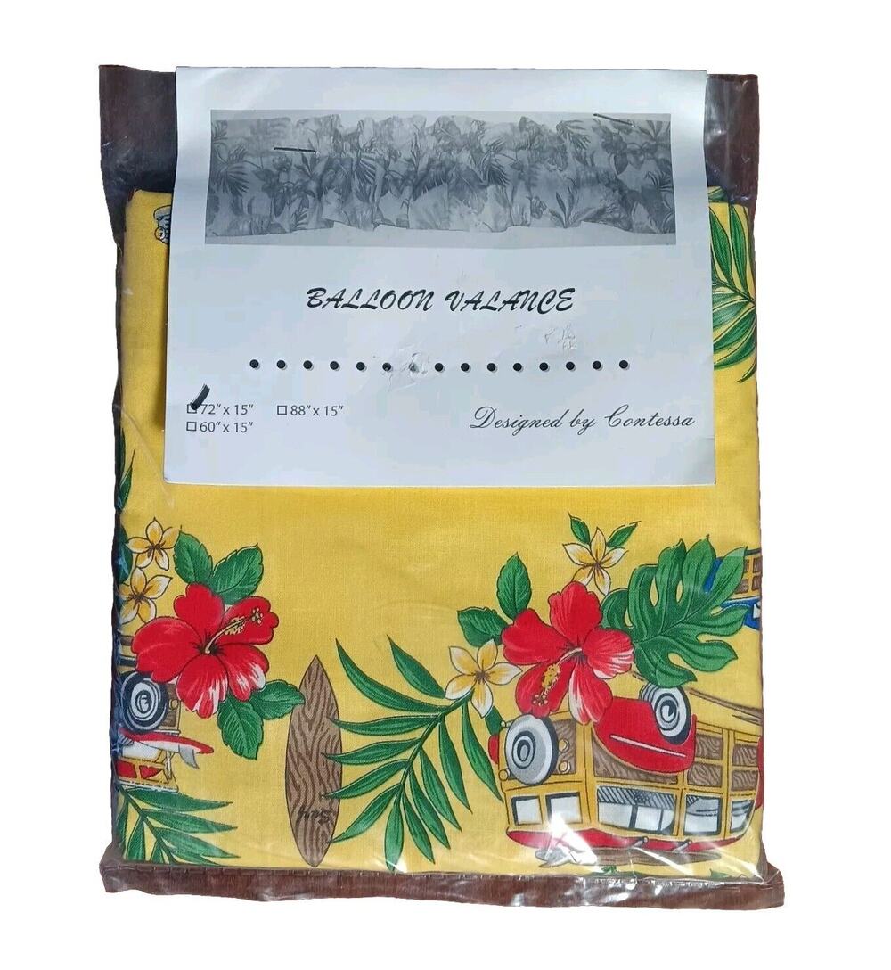 Contessa Balloon Valance Woodie Car Yellow Tropical Floral Curtain Tiki 72"x 15"